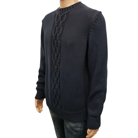 Banana Republic Fisherman Cable knit Sweater Navy Cotton Crew neck Y2K Large - Picture 6 of 11